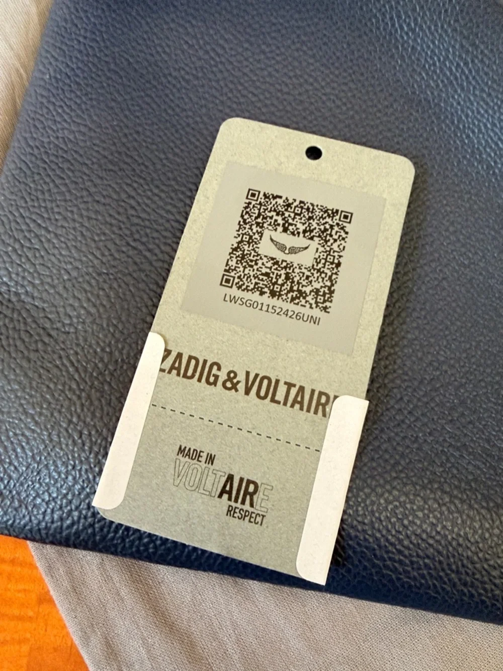 Zadig & Voltaire Navy Pebbled Leather Wristlet with Silver  Wing Logo - Picture 11 of 11